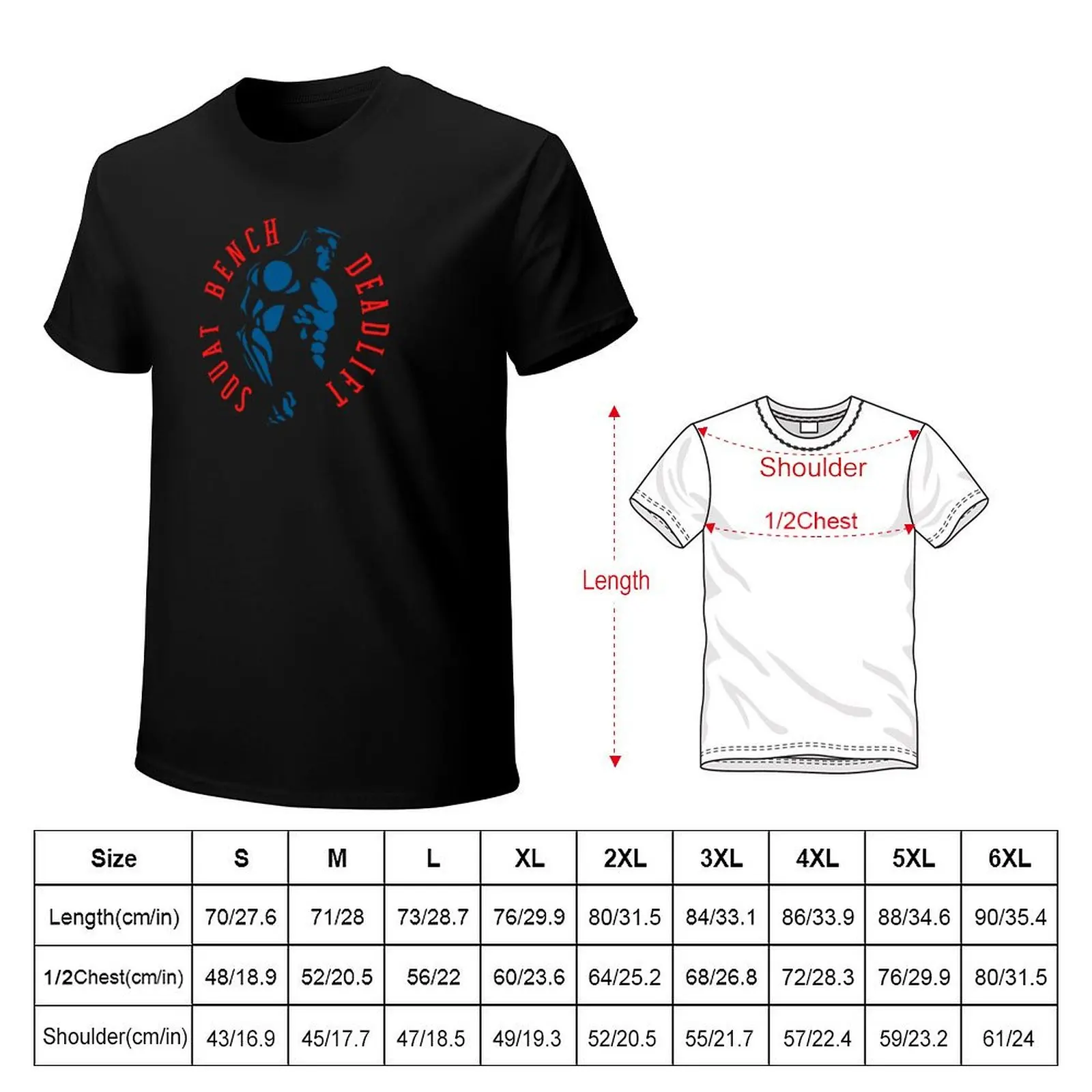 SQUAT BENCH DEADLIFT Jacked Red/NavyBlue T-Shirt Non-Shrink Basic Cotton T-Shirt
