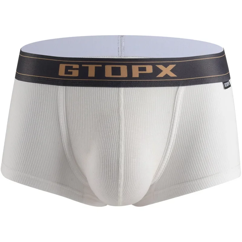 Men's Bulge Boxy Underewar Ribbed Cozy Soft Breath Sweat Absorp Trunks Male Sexy Low Rise U Convex Pouch Boxer Sports Underpants