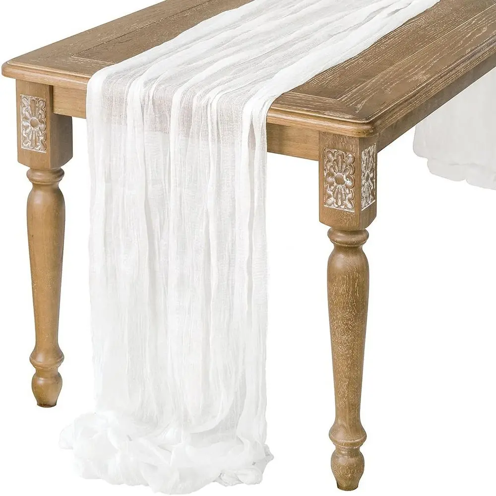 Vintage Table Runners 90x180/300cm Boho Gauze Tablecloth Rustic Country Semi-Transparent Wedding Decoration Beach Wedding