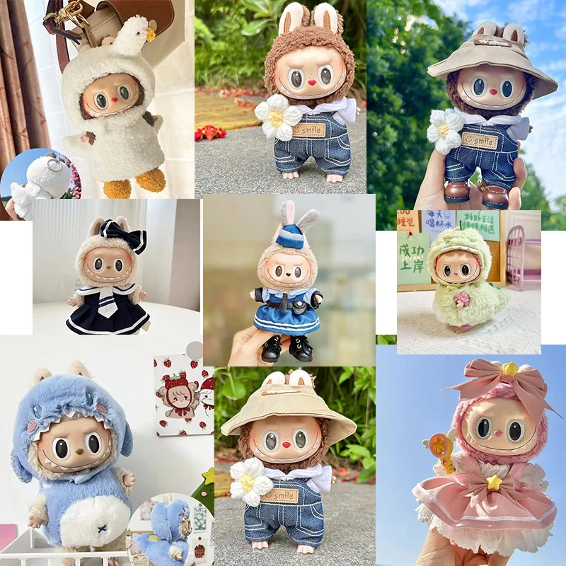 17cm Kawaii Labubu Lisa Same Clothes Fall In Wild Series The Monsters Labubu Plush Doll Changing Clothes Diy Skirt Game Custom