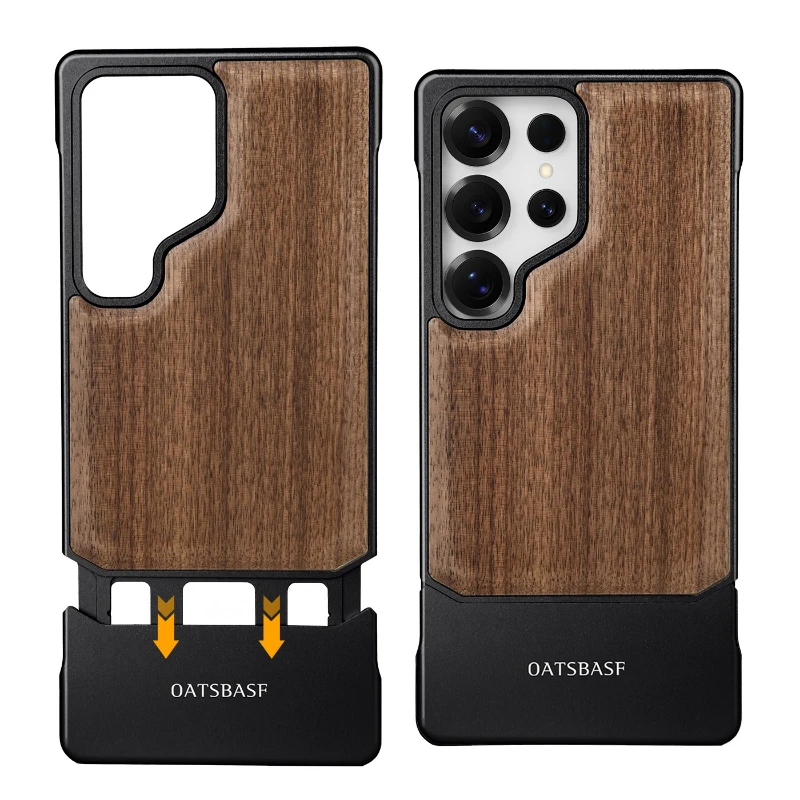 

Oatsbasf for Samsung Galaxy S25 Ultra Phone Case Solid Wooden Magnetic Cover Metal Frameless Shock Proof S25 Ultra Case Cover