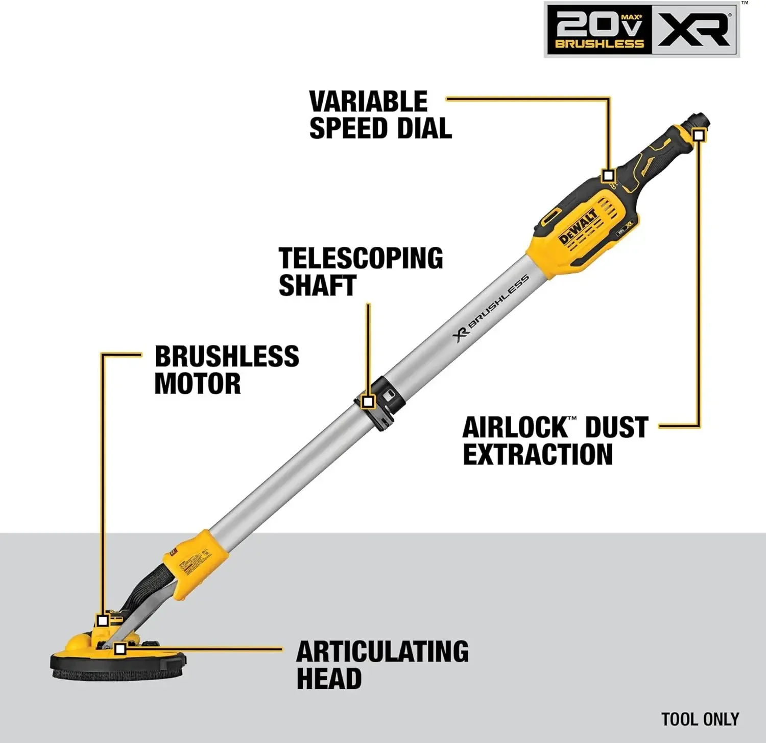 Беспроводная шлифовальная машина для гипсокартона DEWALT 20V MAX, только инструмент (DCE800B)