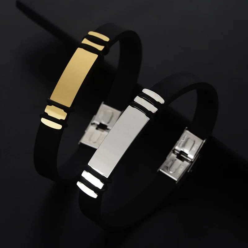 10 Pieces Stainless Steel Silicone Men Bracelet Basketball Sport Charms Bracelets Supports Laser Engraving Fashion Accessories