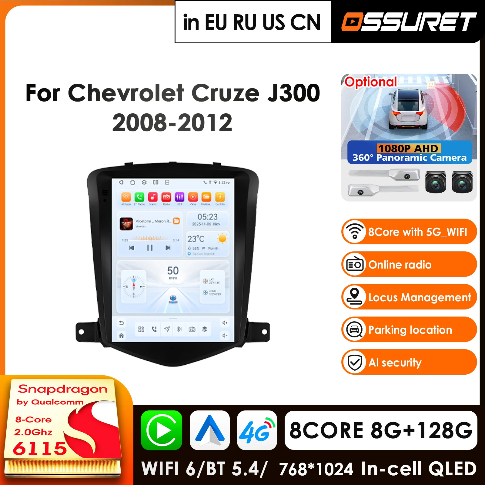 For 9.7 Qualcomm 8-Core Screen CarPlay Android Auto Car Radio For Chevrolet Cruze J300 2008 - 2012 GPS Player Head Unit WIFI AI