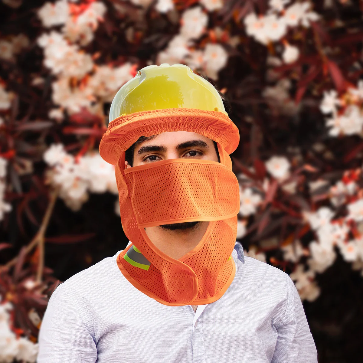 

Mesh Sun Shade Protector Orange Hard Hat Cover with Neck Shield Breathable Reflective Stripe for Cycling Hiking Outdoor