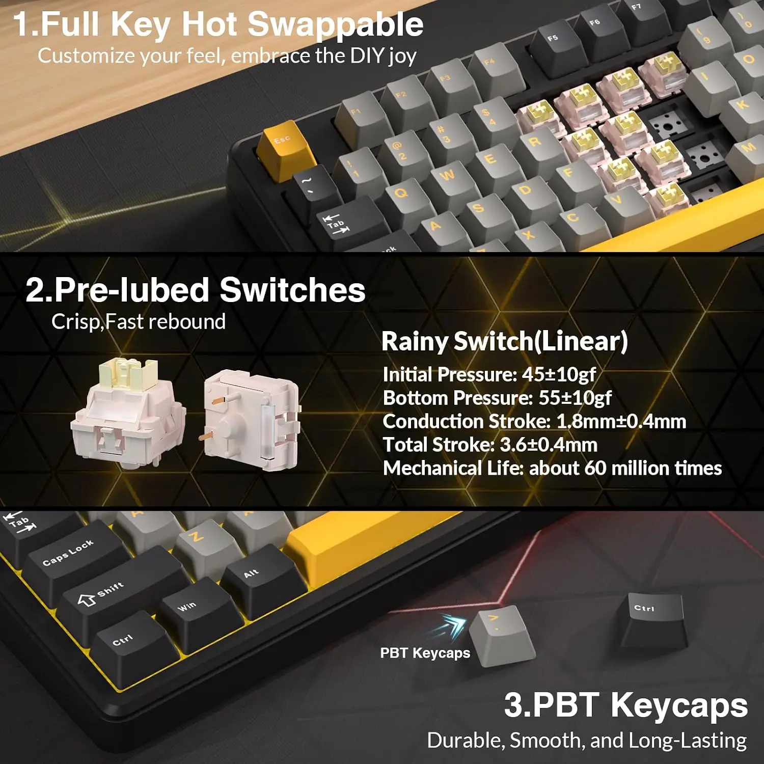 AULA L99 Wireless Mechanical Keyboard Tri-mode Intelligent Touch Screen Display Gaming Keyboard Hot Swappable Custom RGB Backlit