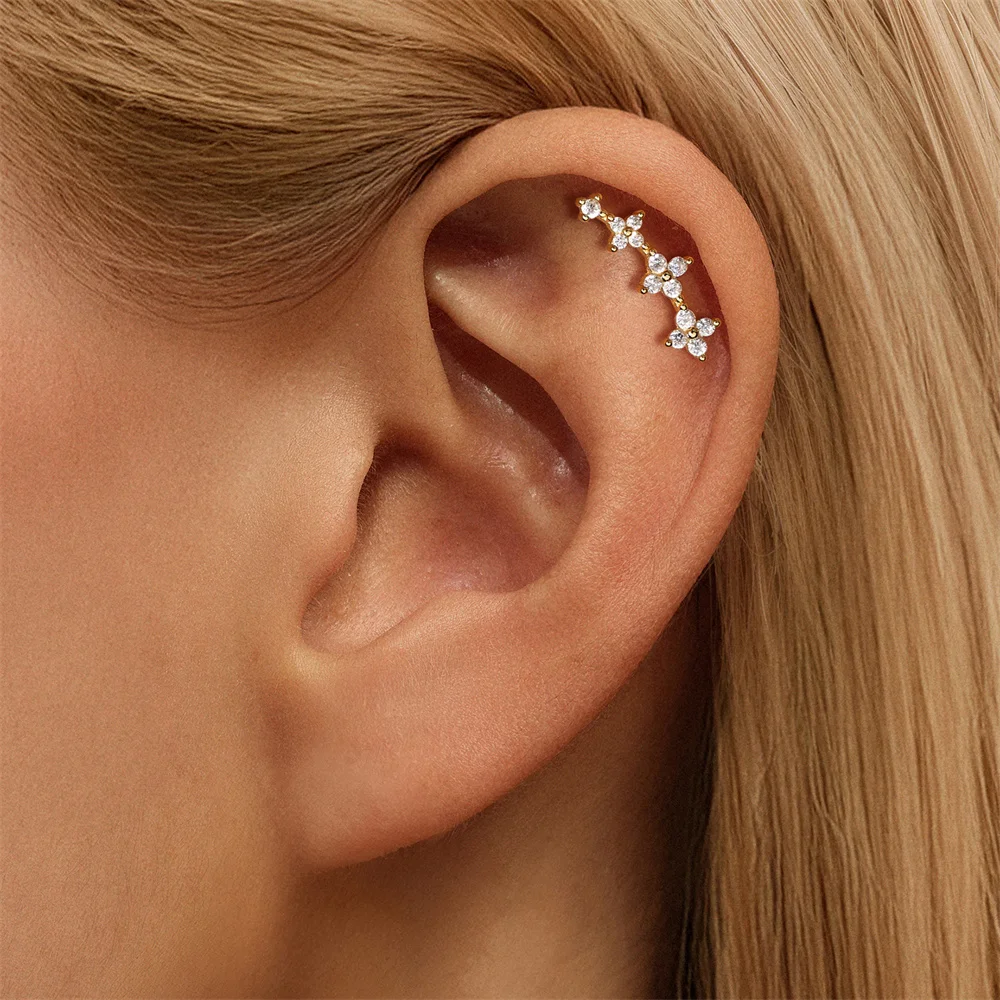 

8CANNER 1PC Bow CZ Eighted Point Star Flat Head 925 Sterling Silver Piercing Ear Bone Nail For Women Ins Stud Earring Jewelry