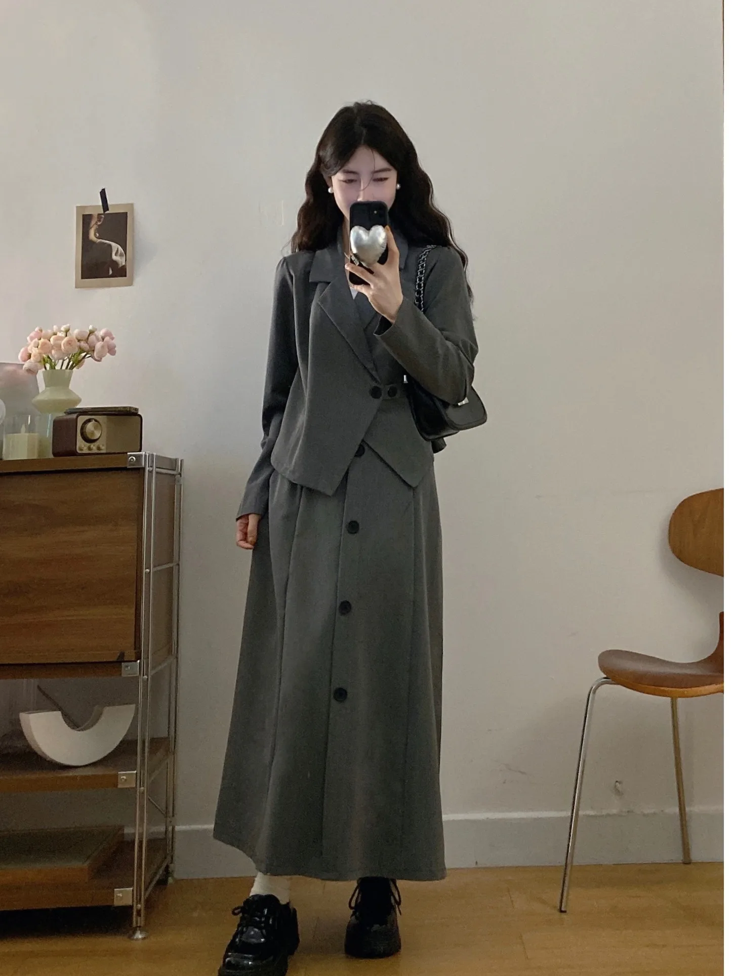 

plus Size Women's ey Suit Jaet High Waist Skirt Set Faionable Autumn Winter Outfit Korean Sle Straight Cut