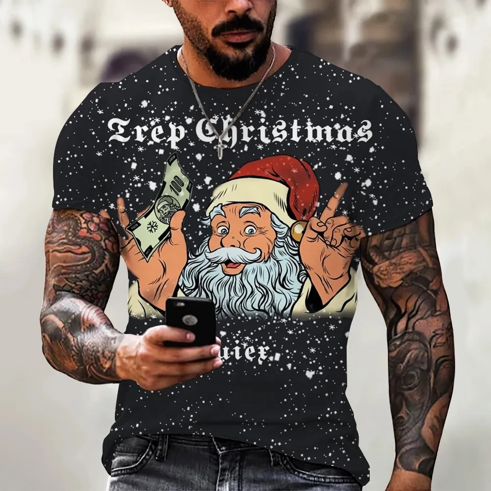 Christmas Men's T Shirt Four Seasons Short Sleeve Tee Street Casual Male Oversized Clothing Santa Claus Graphic 3d Print T-Shirt