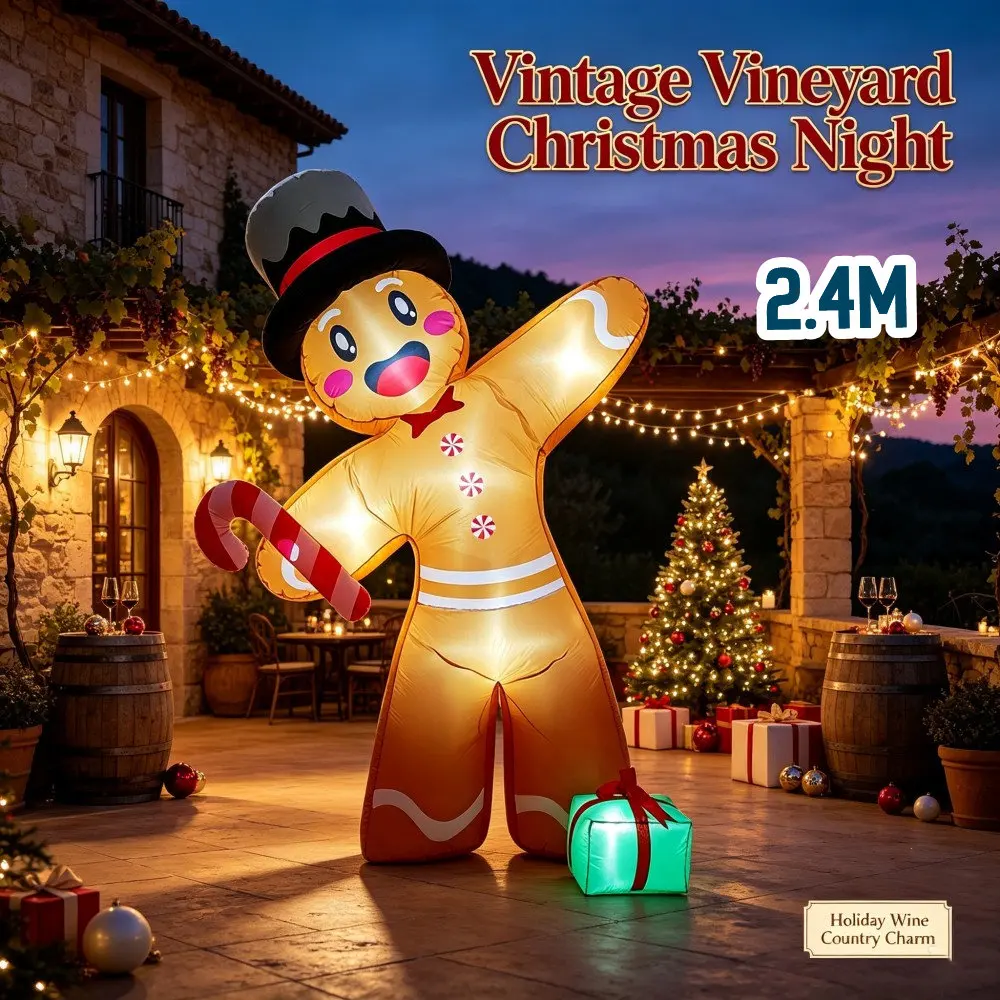 2.4M Christmas Inflatable Gingerbread Man Candy Bars And Gift Boxes LED Lights Indoor Outdoor Courtyard Garden Lawn Decoration
