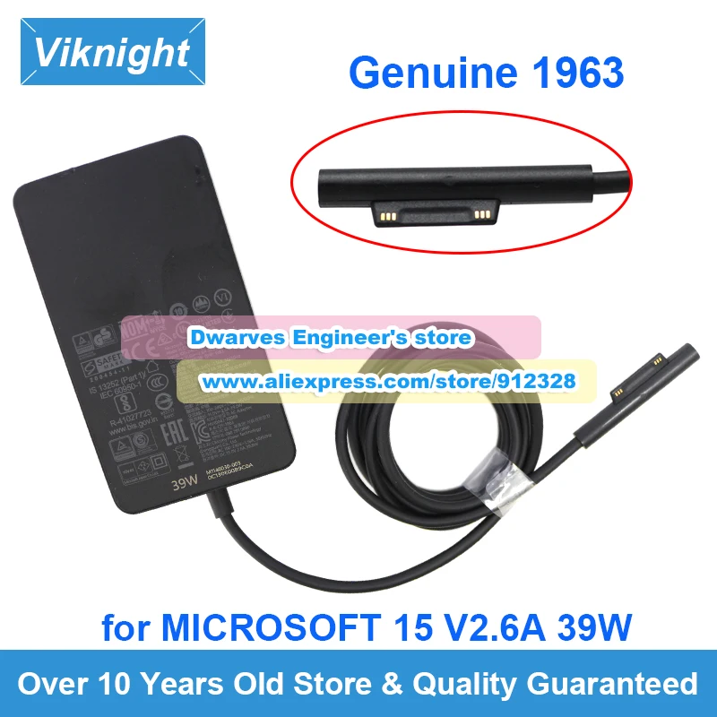 

Genuine 15V 2.6A 39W AC Adapter 1963 Power Supply for MICROSOFT 1963 SURFACE LAPTOP GO 1943 Laptop Charger