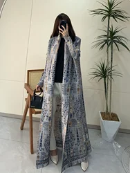 Miyake Pleated Turndown Collar Vintage Printed Long Sleeve Dress Women 2024 New Original Designer Abaya Fashion Classical Coats