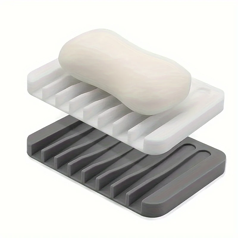 

1PC Bathroom anti slip soap box, kitchen drip water soap holder, storage container, silicone self draining soap rack