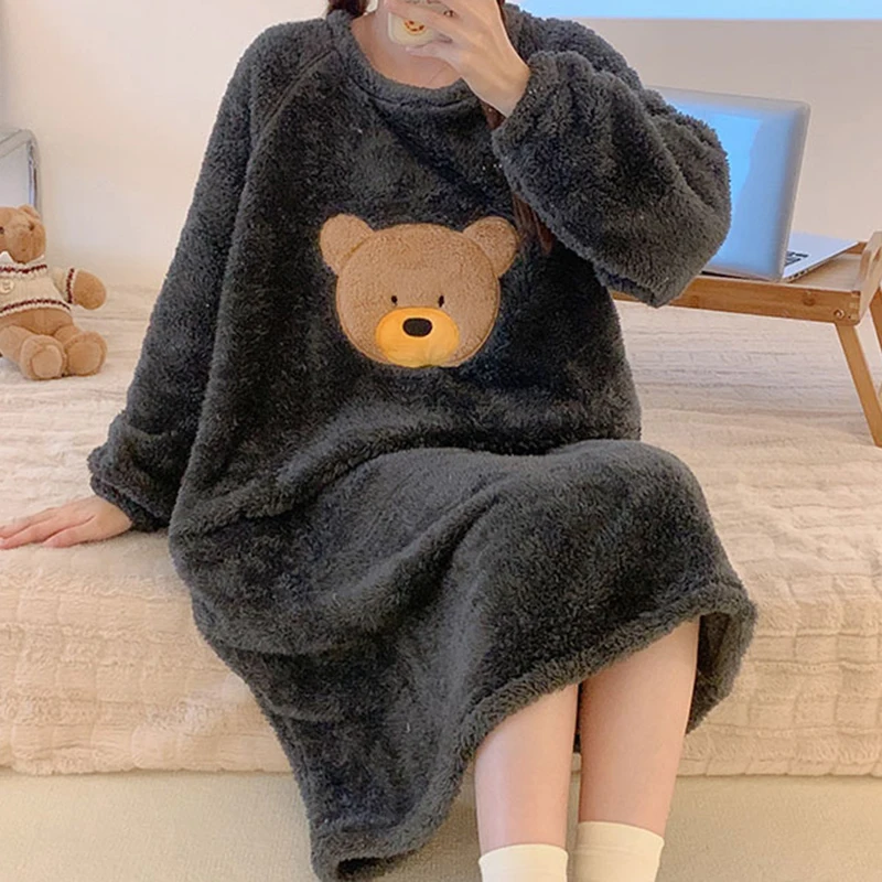 Pass Time Winter Warm Polar Cute Character Round Long-sleeved Sleeping One-piece Women Homewear Pajamas OP2008