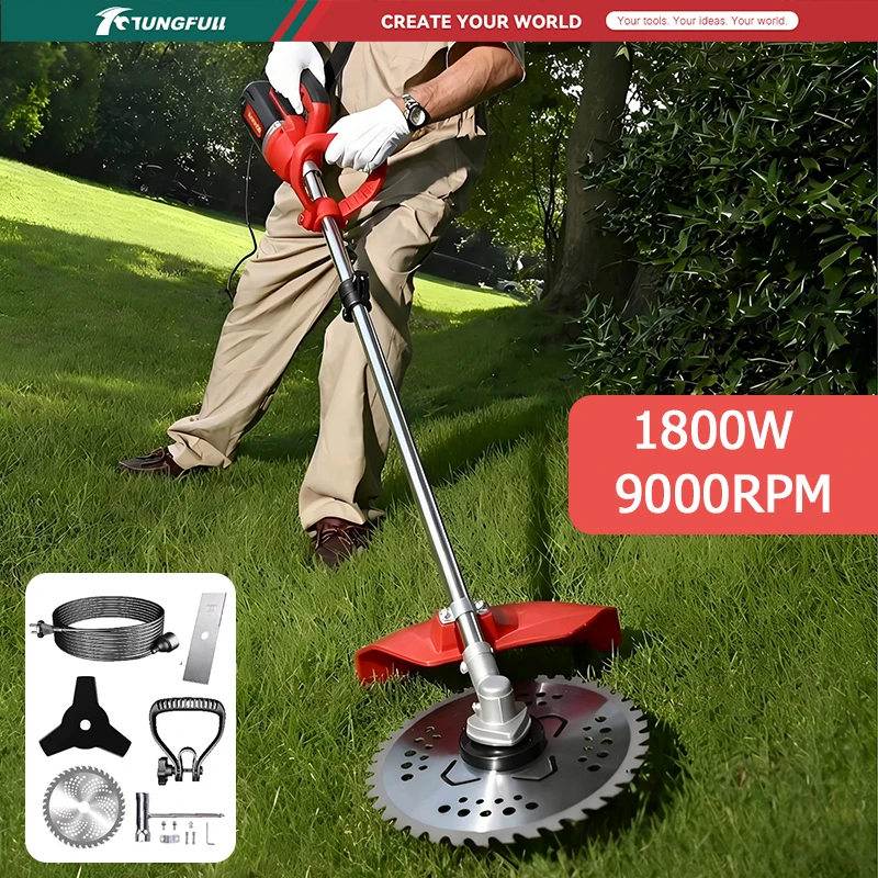1800W High Power Electric Lawn Mower 220V Grass Trimmer with 10M Power Cord Multifunctional Garden Weeding Machine Pruning Tool