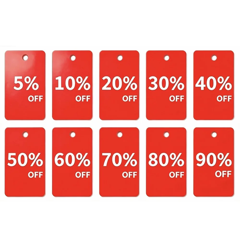 Acrylic Discount Tags, plastic sale hangtag POP clips garment bag price display label percentage off shoes clip on promo sign