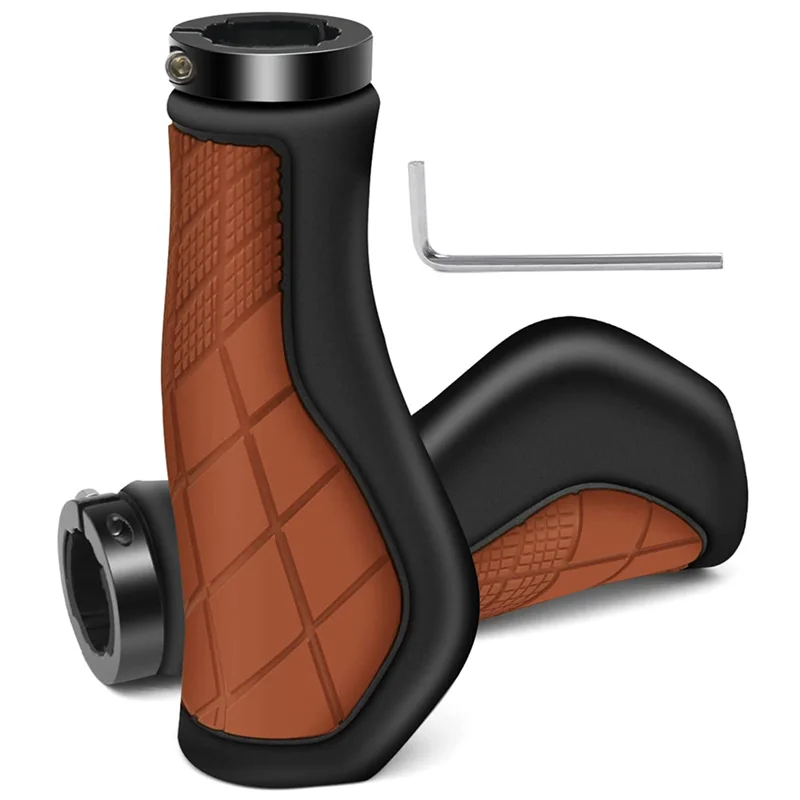 Bicycle Grips Ergonomic Grips Non-Slip Rubber Handlebar Grips,Bicycle Handlebar Grips for 22.2mm E-Bike Brown