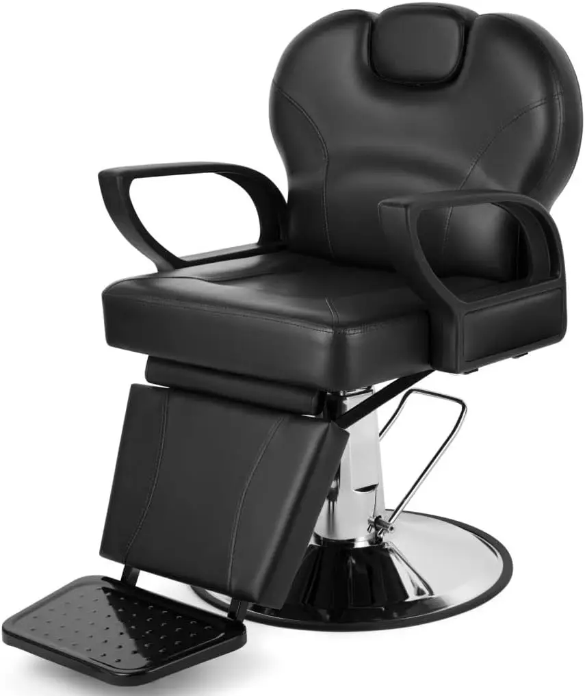 

Barber Chair for Salon, Reclining Barber Chair Heavy Duty Adjustable Height & Headrest, Barber Shop Chairs Wide Seat Comfort