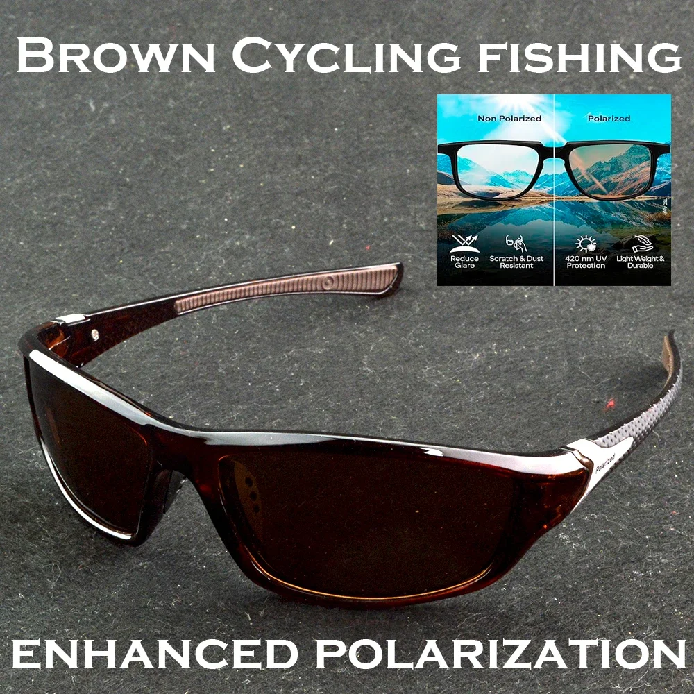 偏光スポーツサングラス男性サイクリング釣りブラウンレンズカーボンファイバーライトメガネ男性-uv400-保護屋外旅行