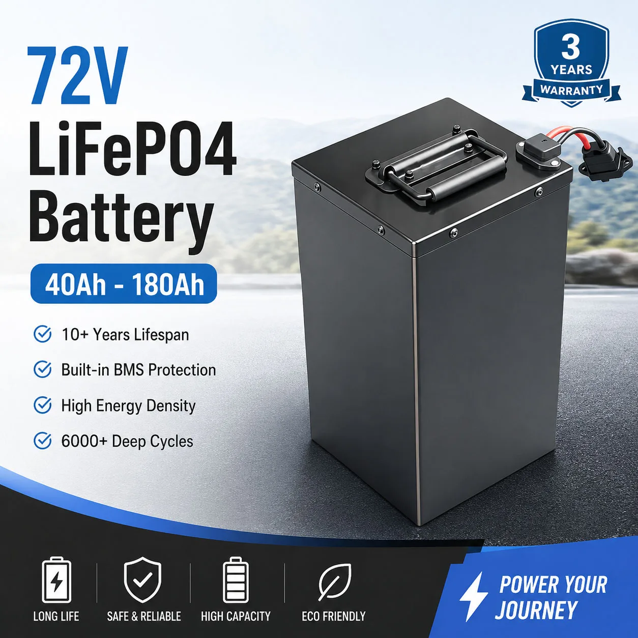 

New Energy 72V 40ah 60ah 80ah 100ah 120ah 150ah 180ah lifepo4 lithium battery pack with bluetooth BMS 1000W 5000W 8000W 15000w
