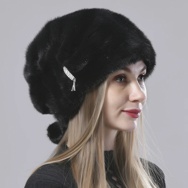 Russian Fur Hat Winter Warm Natural Mink Fur Hats for Women Classic Luxury Caps Earflap Christmas Hat
