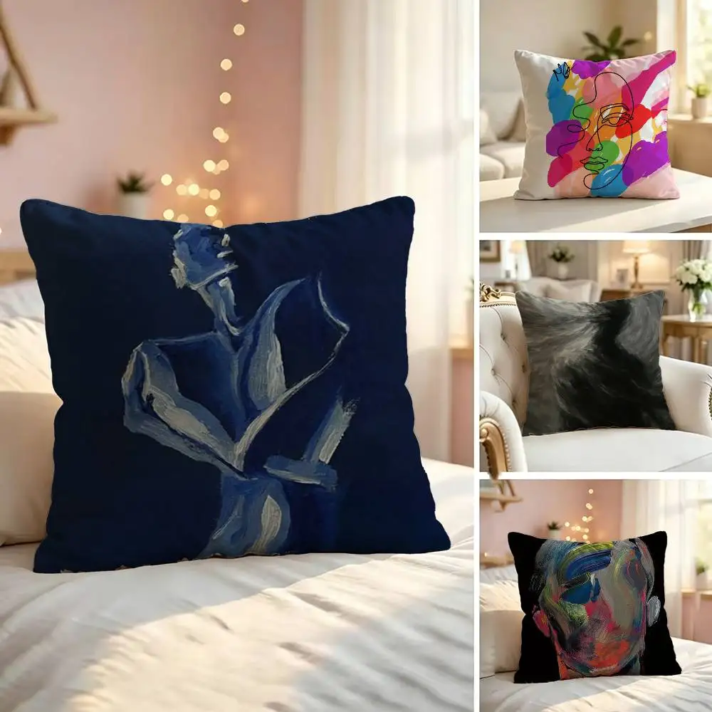 Abstract Line Face Square Double-Sided printed Pillow Case Bedroom Bedside Pillow Sofa Cushion Cover