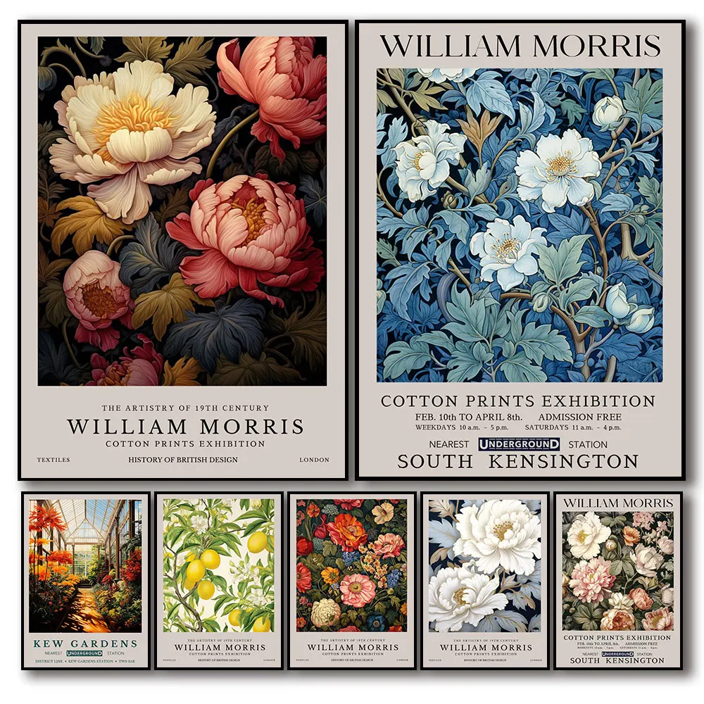 Vintage William Morris Exhibition Butterfly Moon & Stars Art Poster Canvas Painting Wall Prints Picture Living Room Home Decor