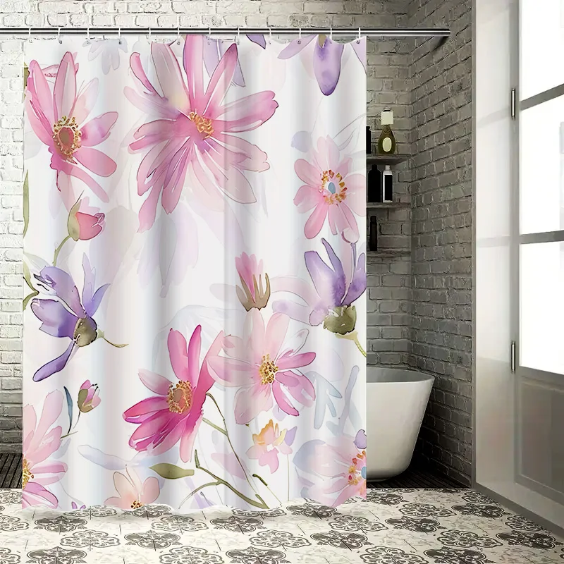

Elegant Watercolor Floral Shower Curtain Adds Charm to Your Bathroom Space Suitable for Wet &Dry Separation Waterproof Durable