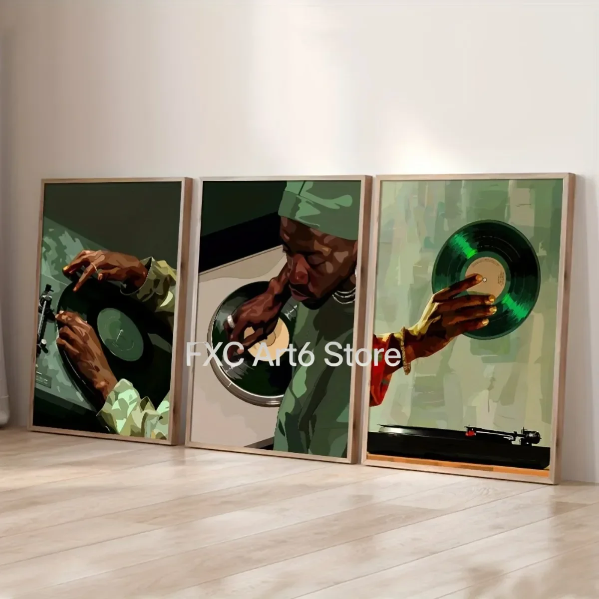 3PCS frameless  /set Black Man DJ Vinyl Record Canvas Prints Poster Modern Hip Hop Music Trendy Art Prints Living Room Wall Art