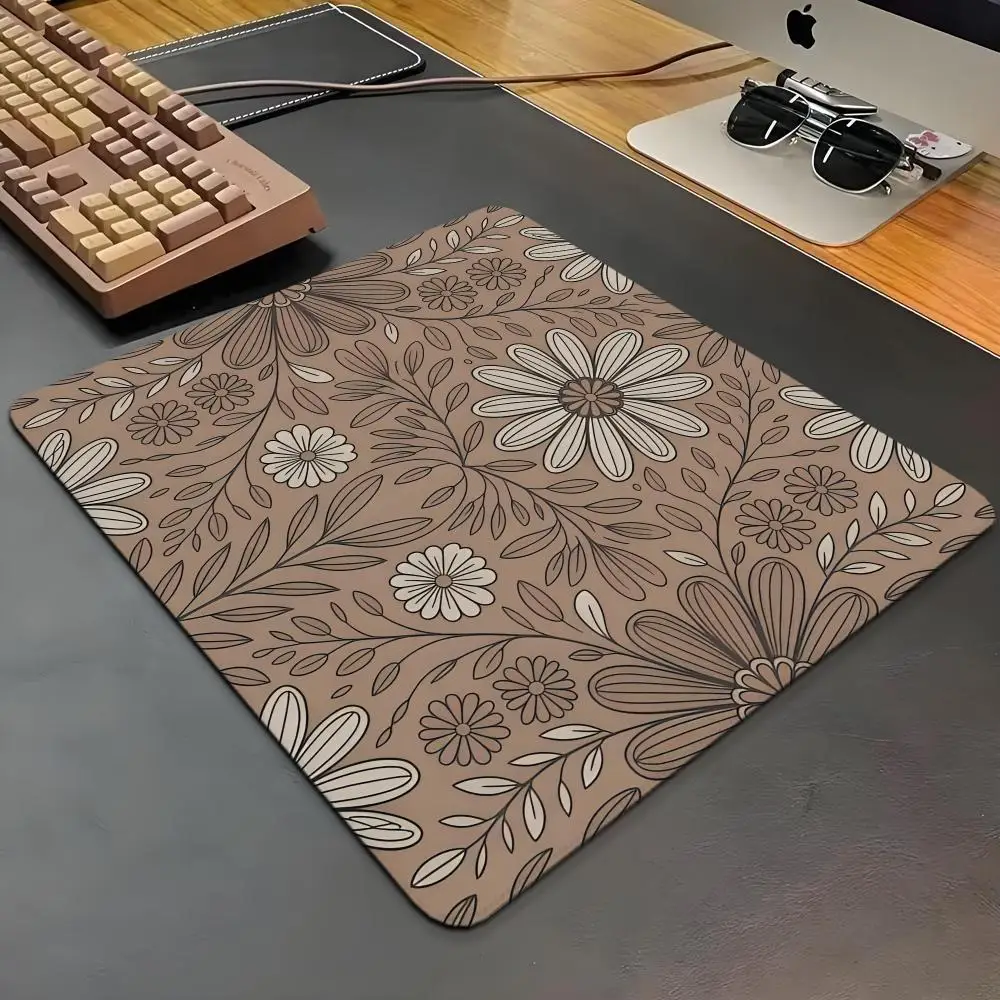 Alfombrilla de Ratón Boho Floral Color Taupe, Accesorios Pequeños para Juegos, Alfombrilla de Escritorio para Teclado de Oficina, Alfombrilla de Ratón de Goma Antideslizante con Diseño Floral Oscuro para Portátil