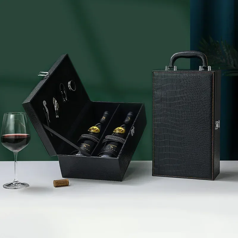 News Vintage Pu Leather Box Wine Bottle Carrying Holder Storage Case for Gift Fashion Pack High-Grade Gift Box for Business