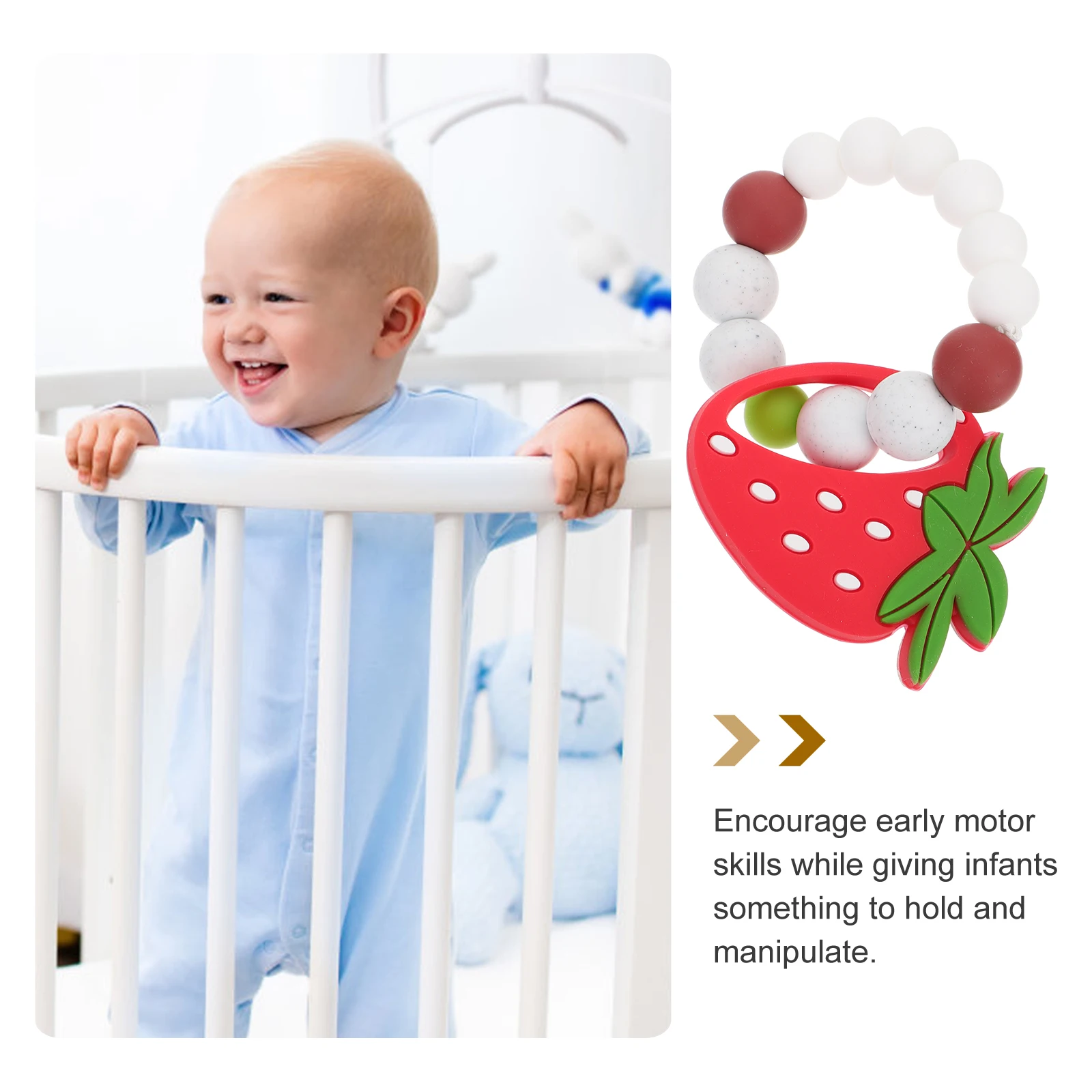 1Pcs Baby Cartoon Strawberry Molar Bracelet Bite Resistant Chewing Aid Soothes Gums Teething Relief Fruit Design Molar Wristband