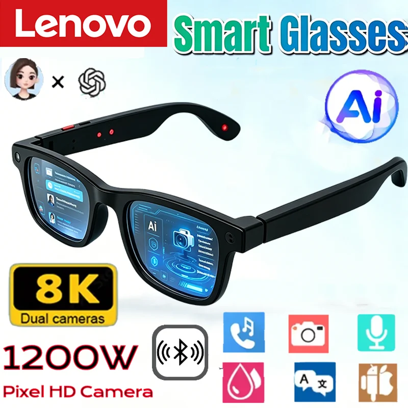 Lunettes Intelligentes Lenovo 2026 : Traduction IA, Conversation Bluetooth, Enregistrement, Écoute Musicale – Lunettes de Soleil Connectées pour Hommes et Femmes