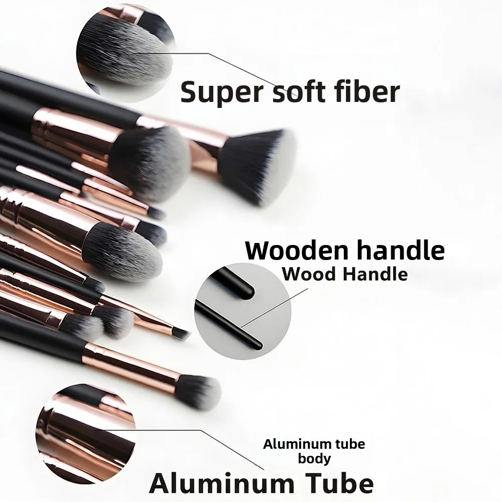 Professional 16 Pcs Makeup Brush Set Wood Handle Fiber Bristles Foundation Blush Powder Eyeshadow Brushes Kit Flawless Finish