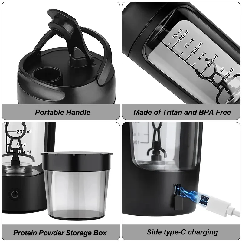 650ml Electric Protein Powder Mixing Cup Automatic Shaker Bottle Mixer Shake Bottle Milk Coffee Blender Kettle fro Gym outdoor