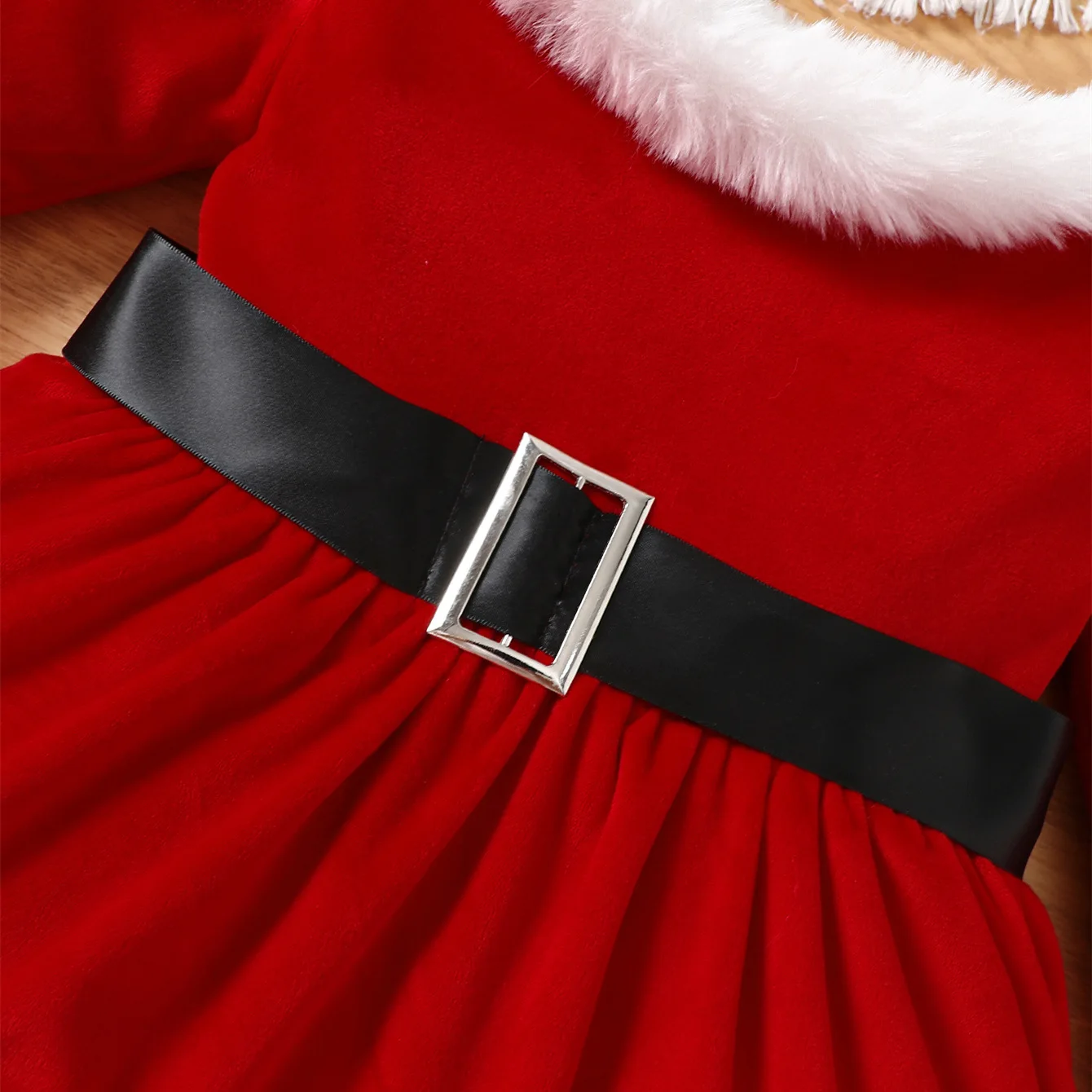 السنة الجديدة للأطفال سانتا كلوز زي الفراء طوق فستان أحمر الأداء مع أغطية الرأس للفتيات عيد الميلاد حفلة فستان مناسبات الملابس #4