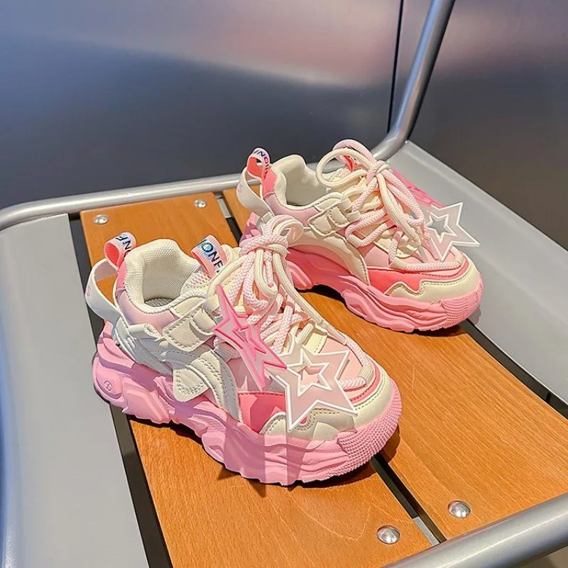 Sepatu Sneakers Kulit Sol Lembut Anti Air untuk Anak Perempuan, Sepatu Olahraga Tebal Anti Selip untuk Anak-anak, Alas Kaki Anak Serbaguna untuk Musim Semi dan Gugur