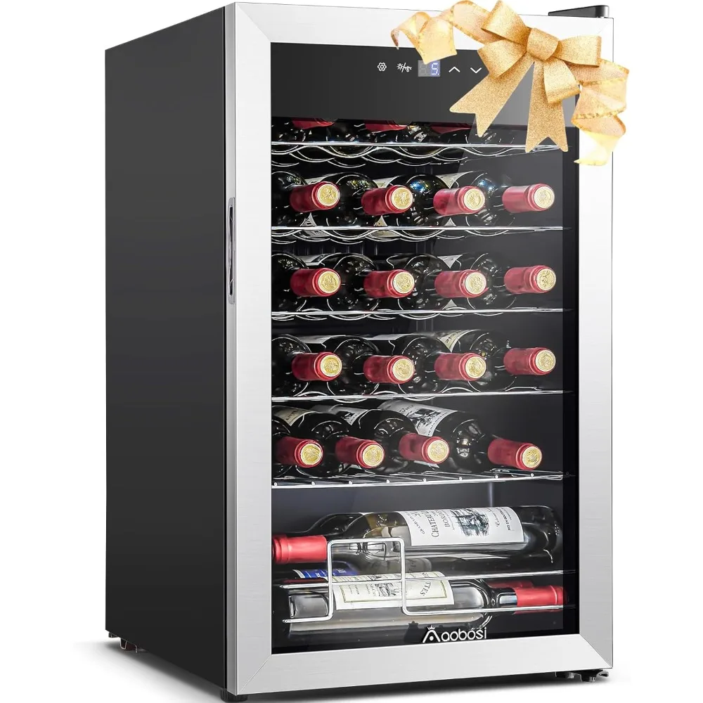 Enfriador de vino de 17 pulgadas, refrigerador de vinos de 24 botellas, refrigerador de vino pequeño con luz de pantalla LED, bodega independiente para vinos