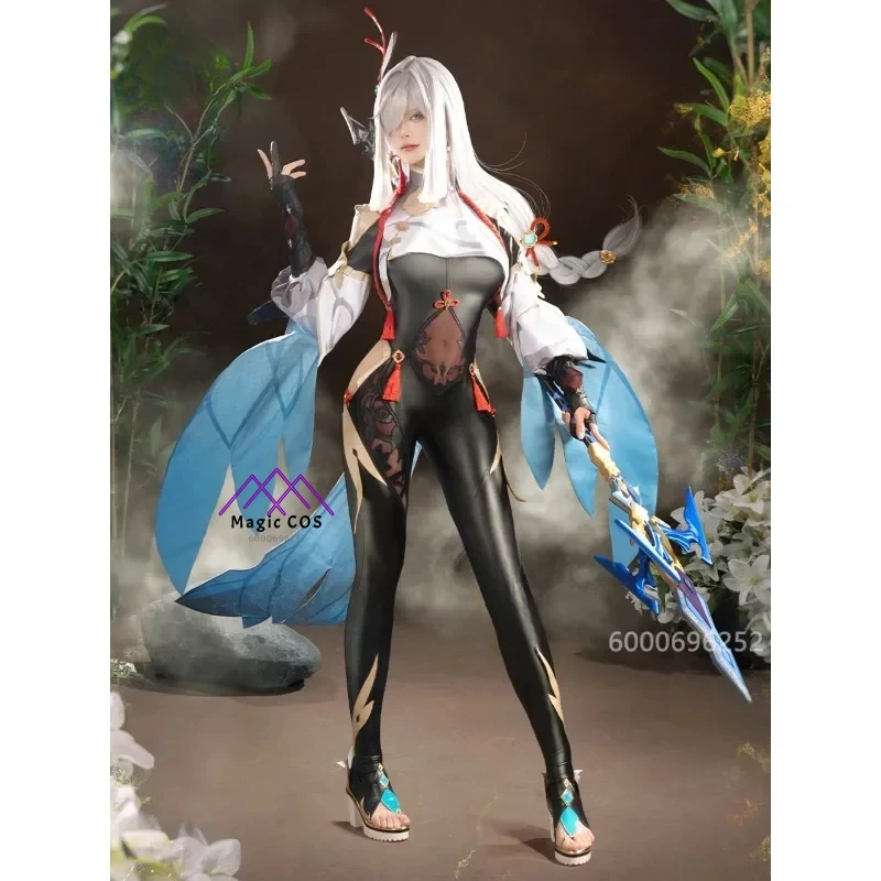 Genshin Impact Shenhe Cosplay Costume Full Set Women's Jumpsuit Game Outfit Elegant Tight Suit Halloween Party Wear New Arrival