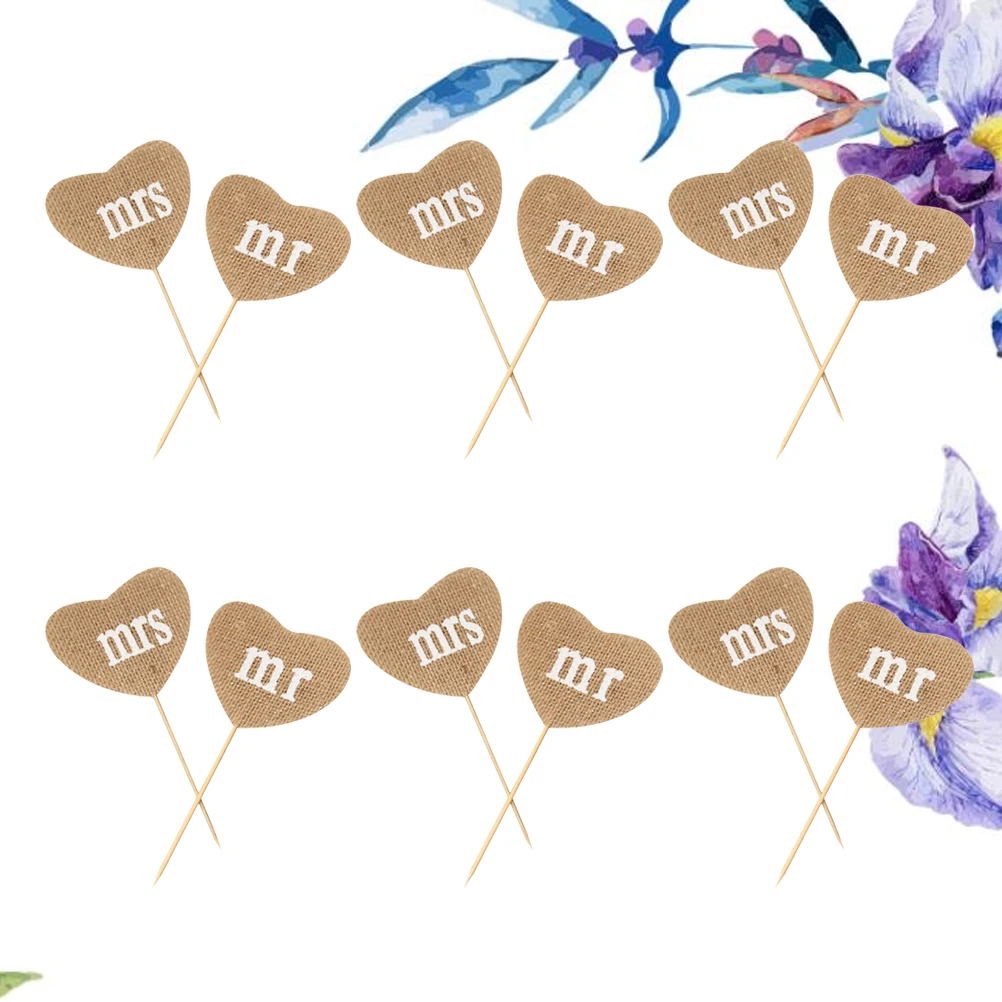 

12pcs Heart Shaped Mr Toppers Picks Wedding Cupcake Decor Valentine Party Cake Decoration Accessories