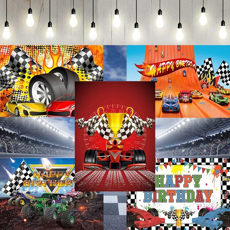 Hot Wheels Tabletop Wild Hot Birthday Party Photography Backdrop Racer Car Background Birthday Party Banner Poster Decoration