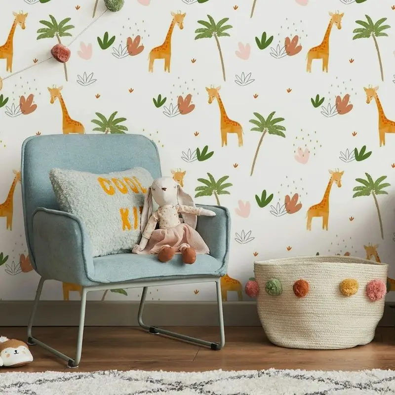 Enchanted Giraffe Playland Wallpaper,Adorable Safari Peel And Stick Wallpaper,Charming Jungle Theme Pet Wallpaper Sticker,50*300