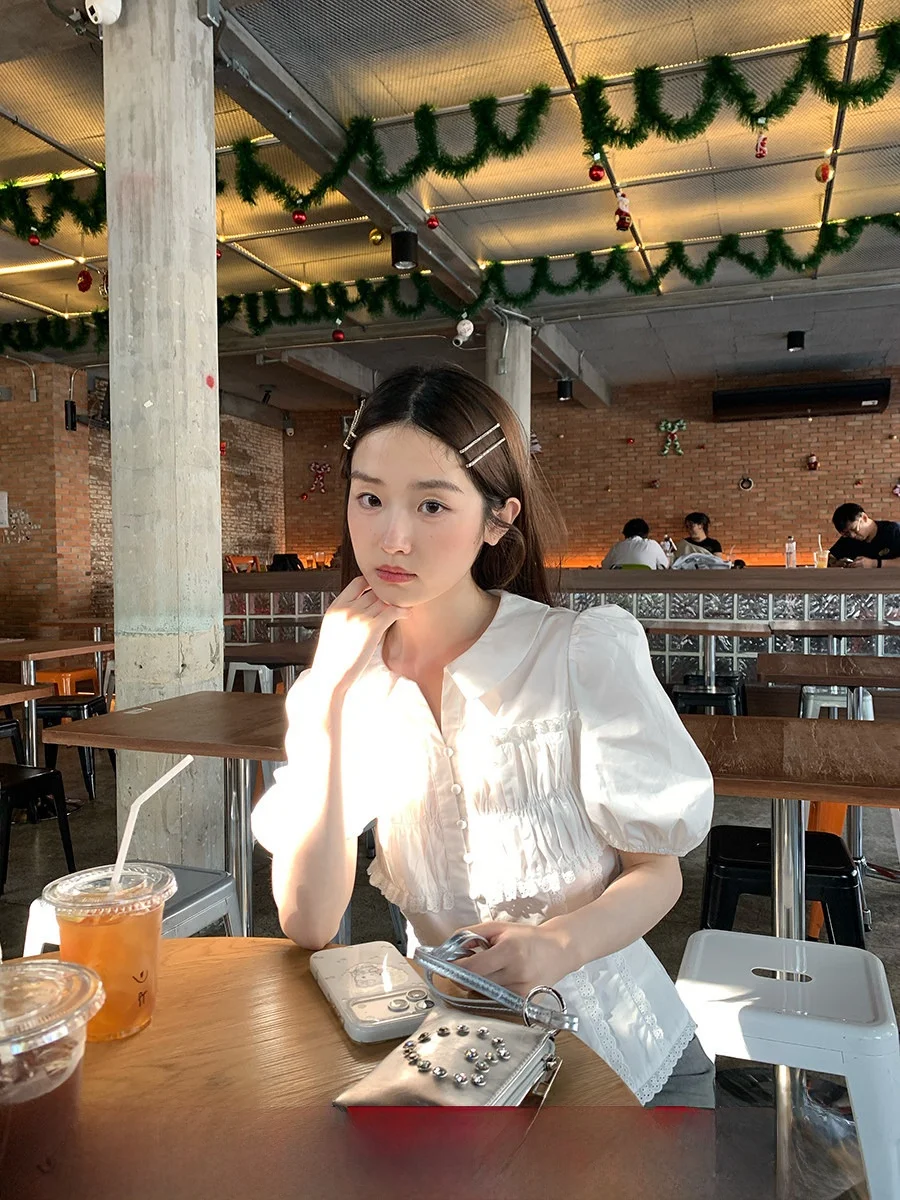 

Женская блузка Sinbounboun с плиссированными оборками и коротким рукавом, из смесового хлопка и полиэстера, приятная к коже, дышащая