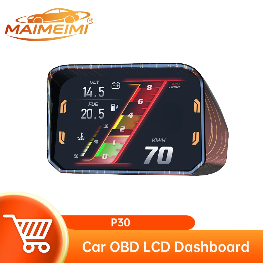 Newly Upgraded P30 Car OBD LCD Dashboard OBD Vehicle Data+ RGB Ambient Lighting+ Touch Buttons Multi Functional Alarm