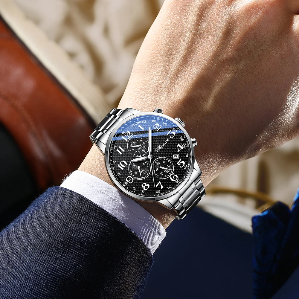 CHENXI Jam Tangan untuk Pria Jam Tangan Kuarsa Pria Multifungsi Jam Tangan Chronograph Pria Bercahaya Kalender Hadiah