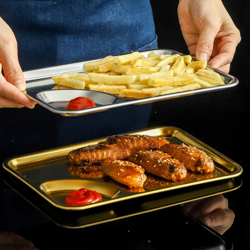 

Fried Chicken Plate Chips Dumpling Platter Placemat Stainless Steel Dipping Bowls