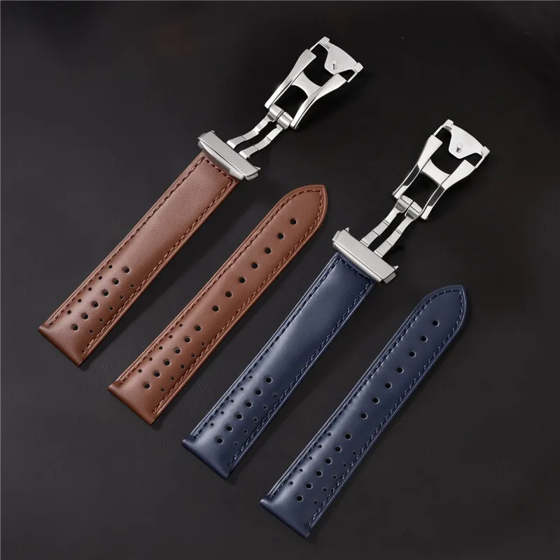 Genuine Leather Strap for 20mm Omega Seamaster 300 Speedmaster Universal Folding Buckle Watch Band Bracelet for Longines Seiko