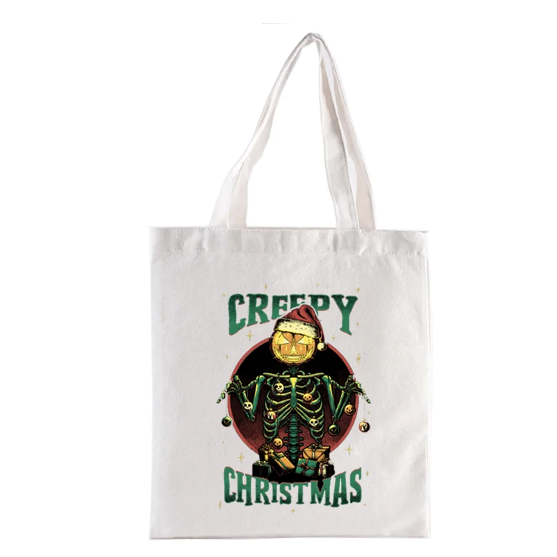 Creepy Christmas Graphic Shopping Bags Funny Tote Bag Handbags Women\'s Handbag Shopper Casual Totes Totebag Fashion Eco Canvas