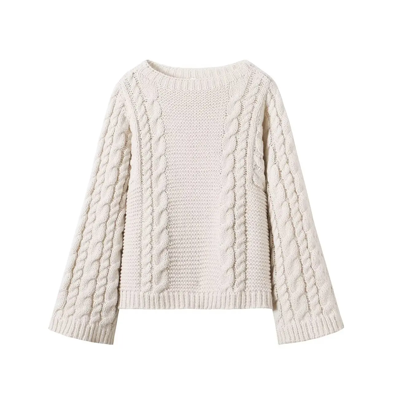 

Korejepo Autumn New European American Style Foreign Women Fashion Simple Versatile Solid Round Neck Fried Dough Twists Pullover