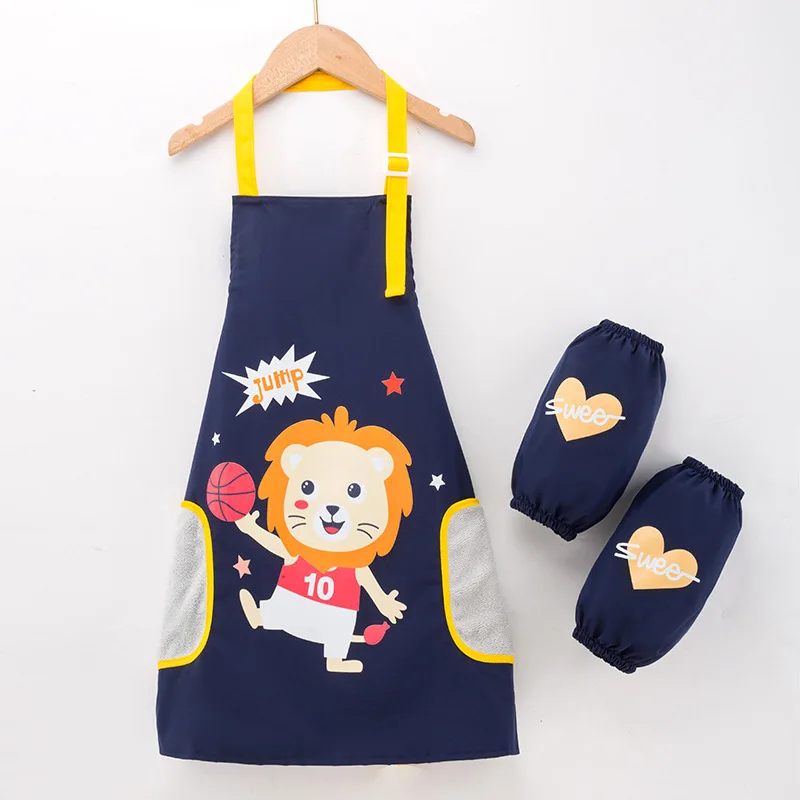 3-6Y Child Apron Sleeve Set Waterproof Art Smock for Boys Girls Wipe Hands BBQ Bib Baking Child Painting Interest Class Apron